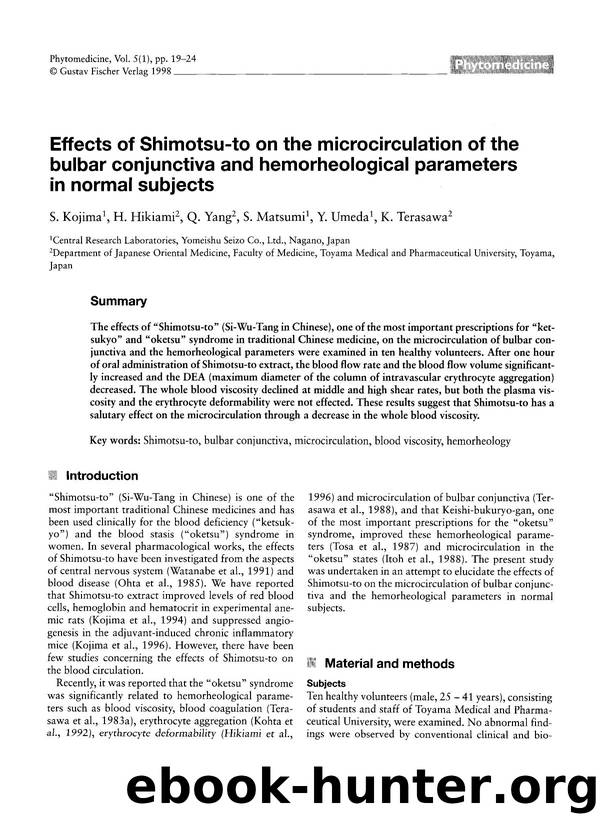 Effects of Shimotsu-to on the microcirculation of the bulbar conjunctiva and hemorheological parameters in normal subjects by S. Kojima & H. Hikiami & Q. Yang & S. Matsumi & Y. Umeda & K. Terasawa