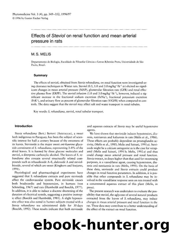 Effects of Steviol on renal function and mean arterial pressure in rats by M.S. Melis