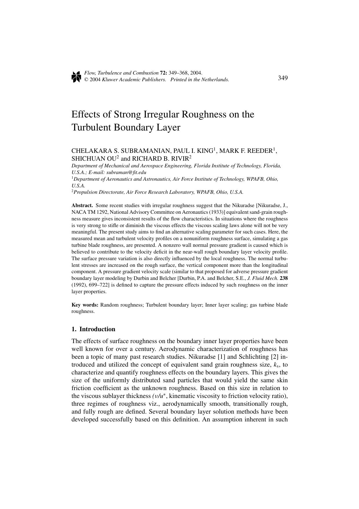 Effects of Strong Irregular Roughness on the Turbulent Boundary Layer by Unknown
