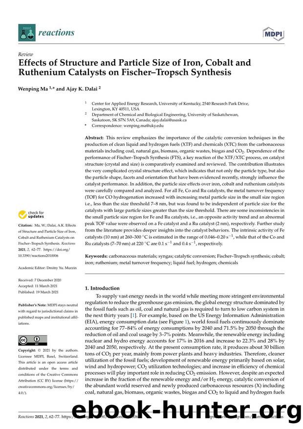 Effects of Structure and Particle Size of Iron, Cobalt and Ruthenium Catalysts on FischerâTropsch Synthesis by Wenping Ma & Ajay K. Dalai
