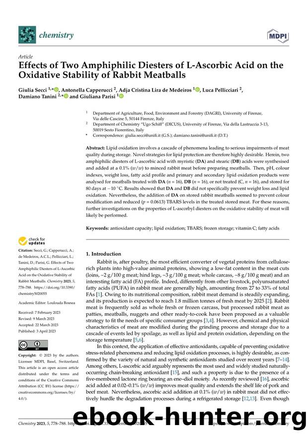Effects of Two Amphiphilic Diesters of L-Ascorbic Acid on the Oxidative Stability of Rabbit Meatballs by unknow
