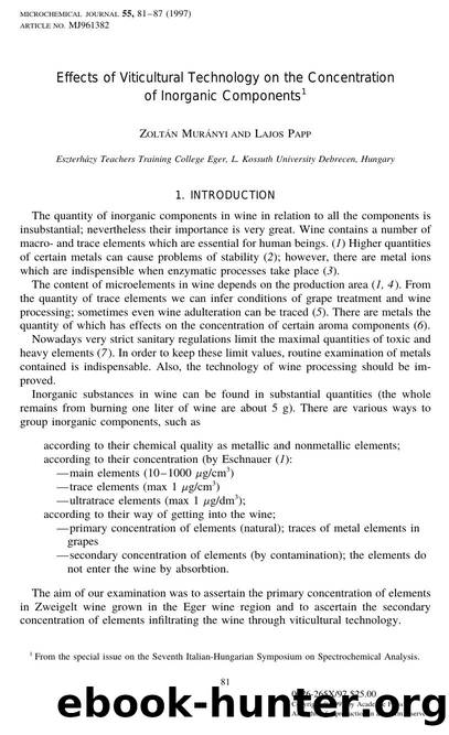 Effects of Viticultural Technology on the Concentration of Inorganic Components by Muranyi Z. et al