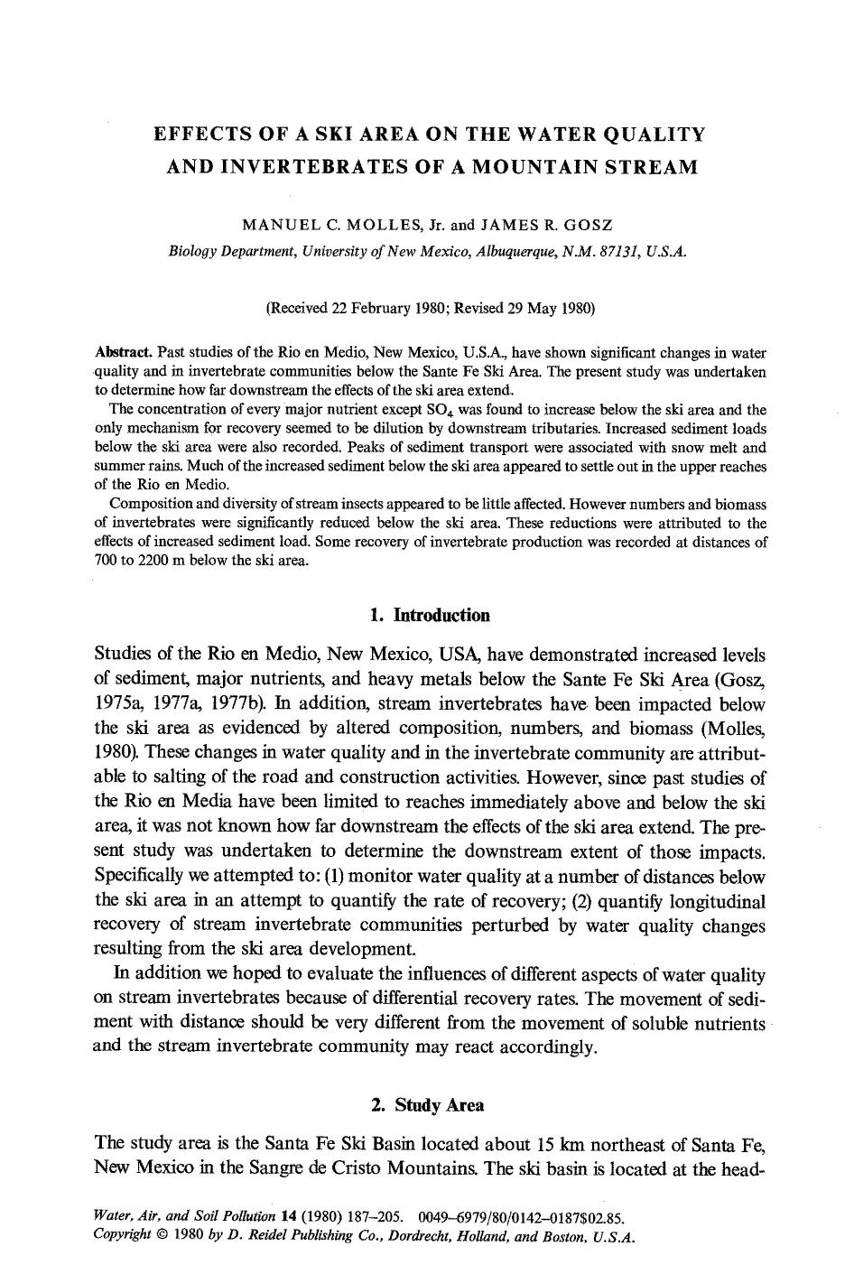Effects of a ski area on the water quality and invertebrates of a mountain stream by Unknown