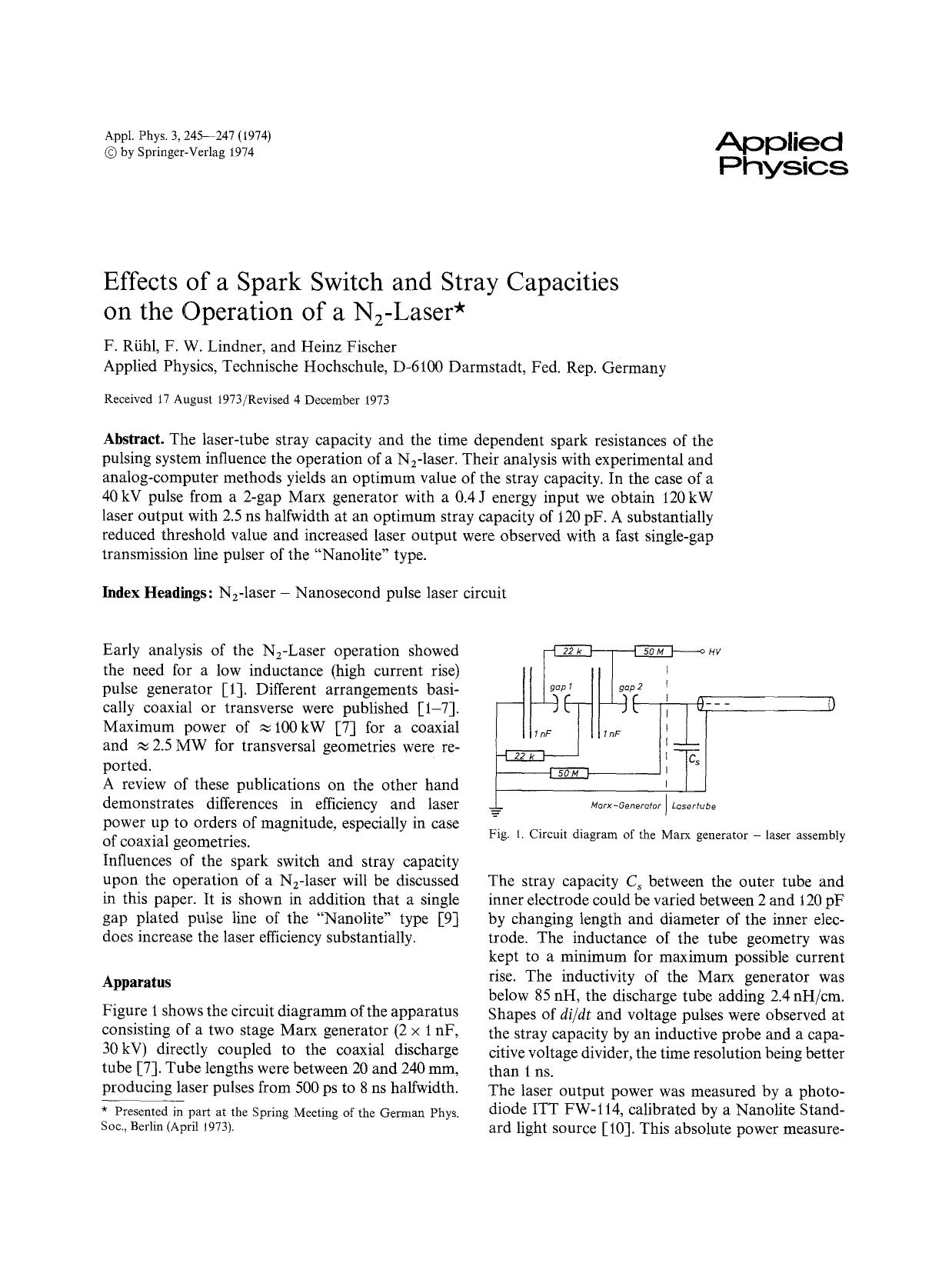 Effects of a spark switch and stray capacities on the operation of a N <Subscript>2 <Subscript>-laser by Unknown