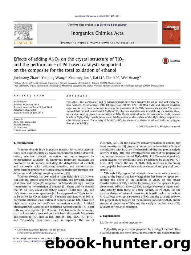 Effects of adding Al2O3 on the crystal structure of TiO2 and the performance of Pd-based catalysts supported on the composite for the total oxidation of ethanol by Jinshuang Zhao & Yanping Wang & Xiaorong Lou & Kai Li & Zhe Li & Wei Huang