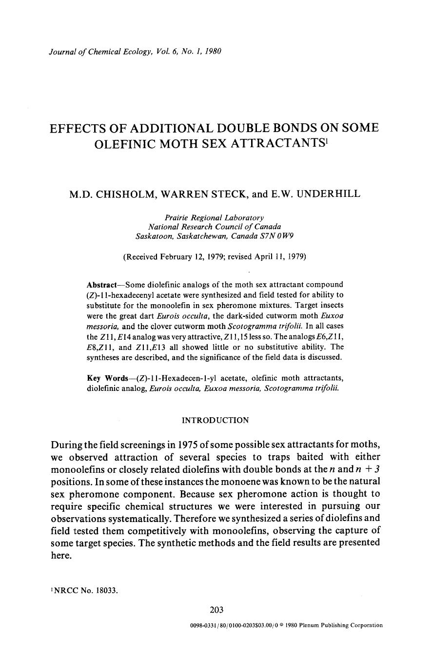 Effects of additional double bonds on some olefinic moth sex attractants by Unknown