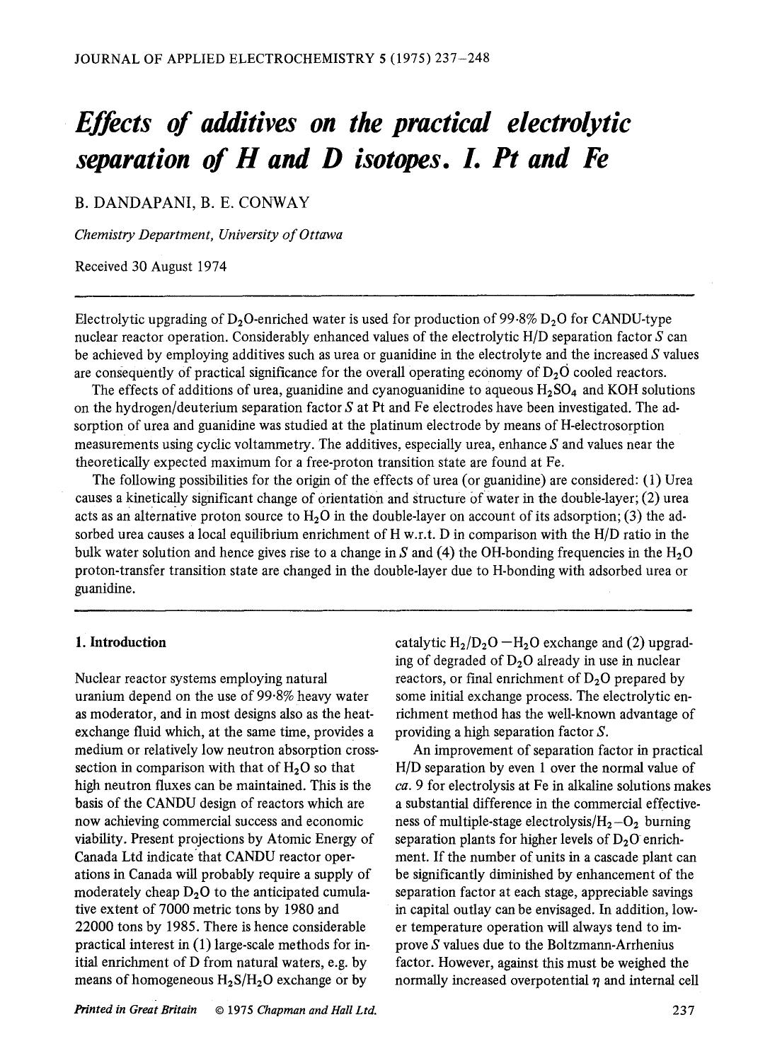 Effects of additives on the practical electrolytic separation of H and D isotopes. I. Pt and Fe by Unknown