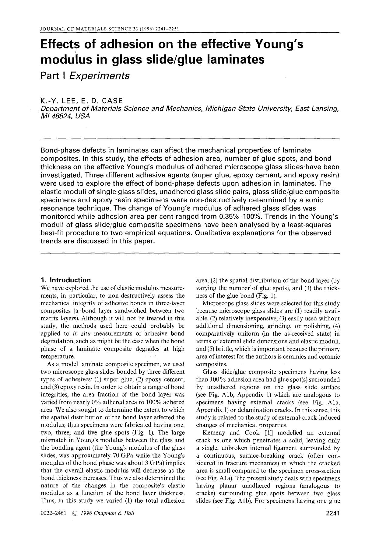 Effects of adhesion on the effective Young's modulus in glass slideglue laminates by Unknown