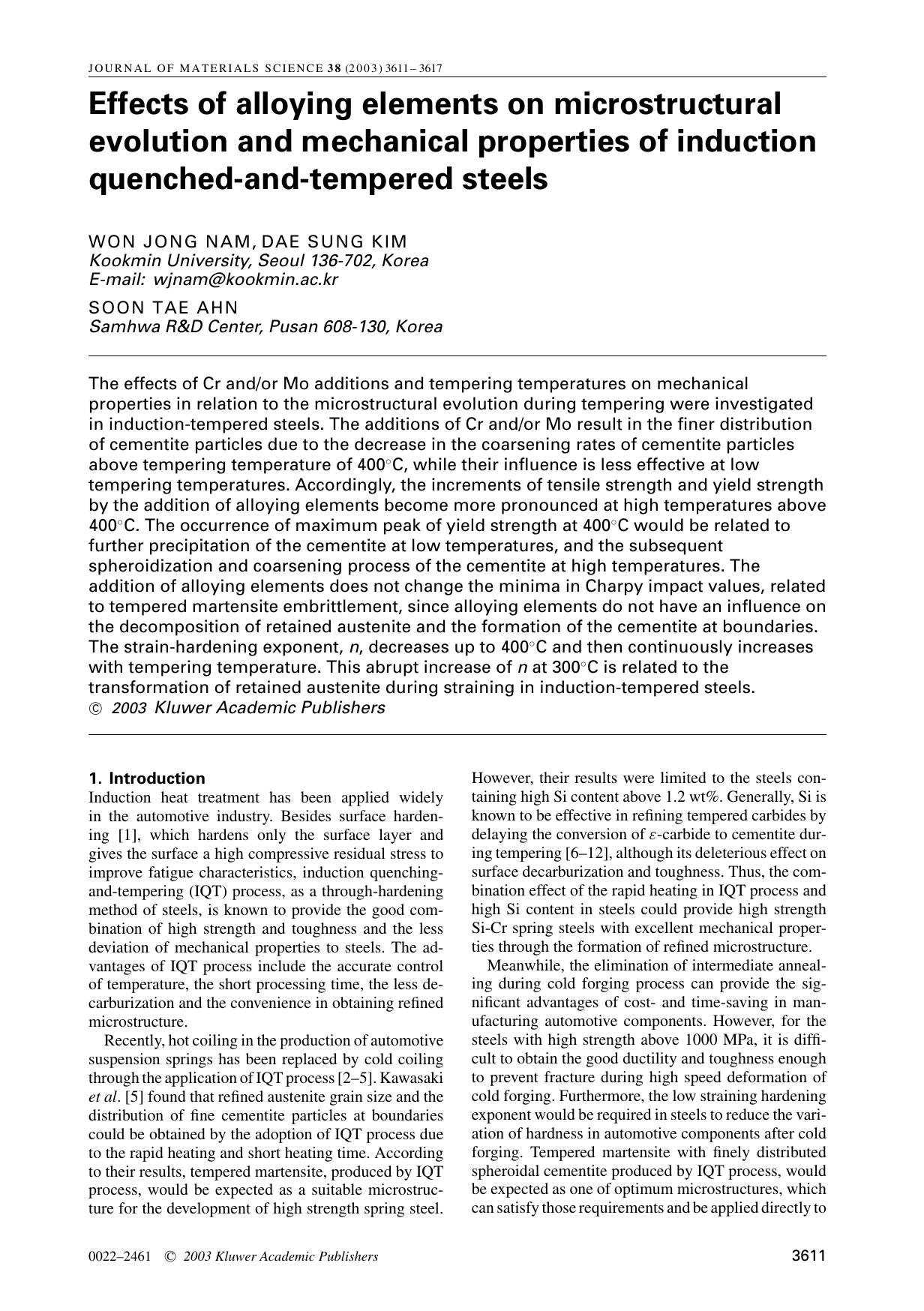 Effects of alloying elements on microstructural evolution and mechanical properties of induction quenched-and-tempered steels by Unknown