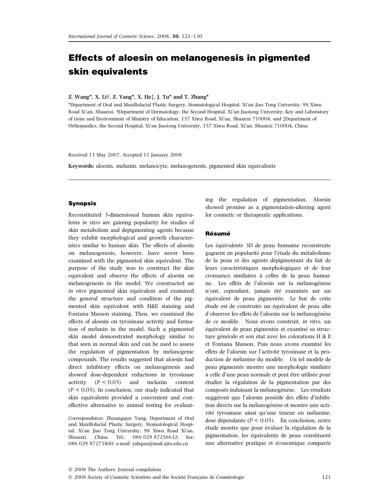 Effects of aloesin on melanogenesis in pigmented skin equivalents by Unknown
