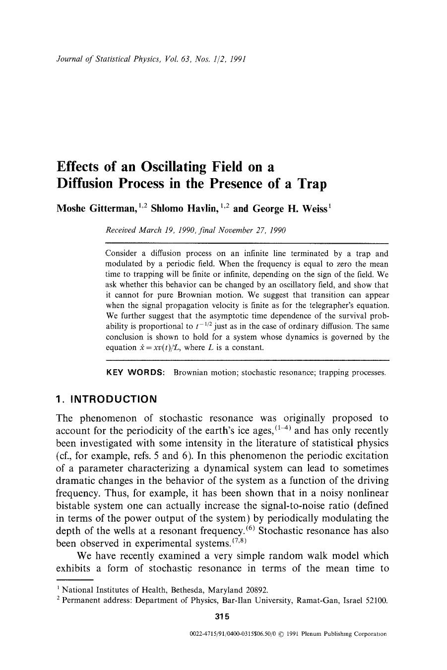 Effects of an oscillating field on a diffusion process in the presence of a trap by Unknown