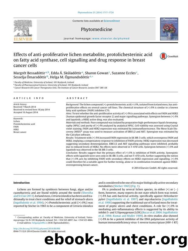 Effects of anti-proliferative lichen metabolite, protolichesterinic acid on fatty acid synthase, cell signalling and drug response in breast cancer cells by unknow