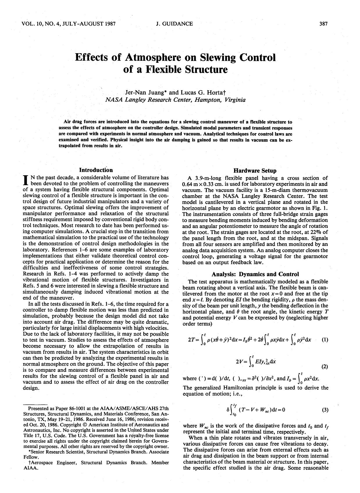 Effects of atmosphere on slewing control of a flexible structure by Unknown
