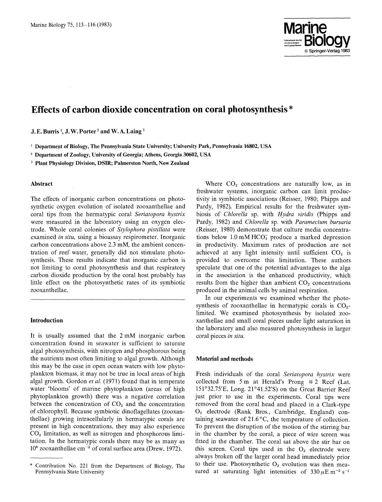 Effects of carbon dioxide concentration on coral photosynthesis by Unknown