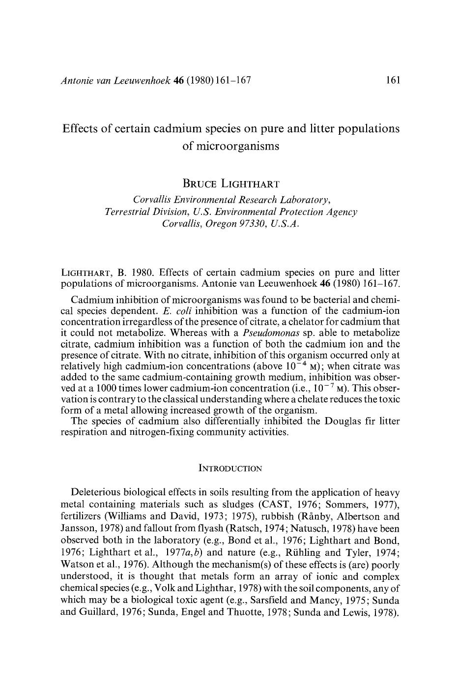 Effects of certain cadmium species on pure and litter populations of microorganisms by Unknown