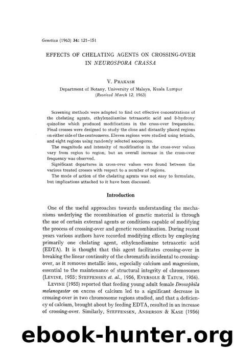 Effects of chelating agents on crossing-over in <Emphasis Type="Italic">Neurospora crassa <Emphasis> by Unknown