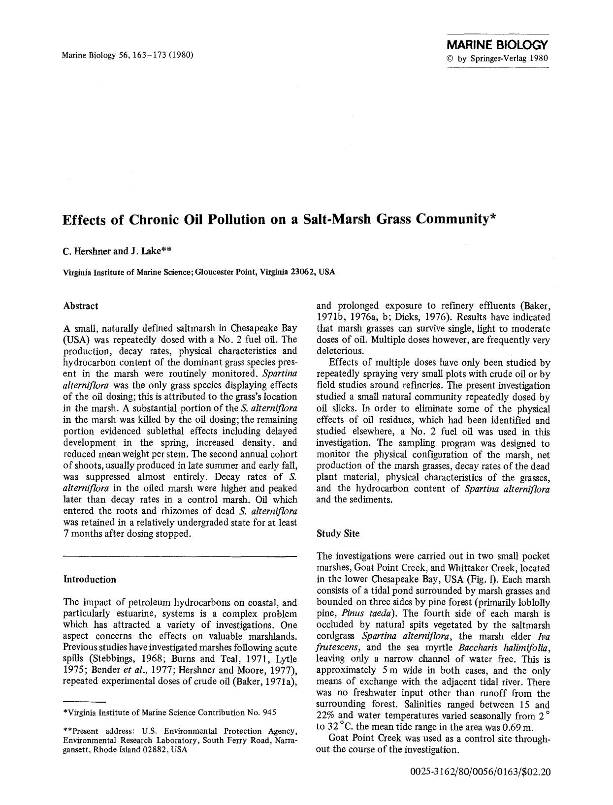 Effects of chronic oil pollution on a salt-marsh grass community by Unknown