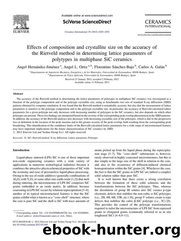 Effects of composition and crystallite size on the accuracy of the Rietveld method in determining lattice parameters of polytypes in multiphase SiC ceramics by Angel Hernández-Jiménez
