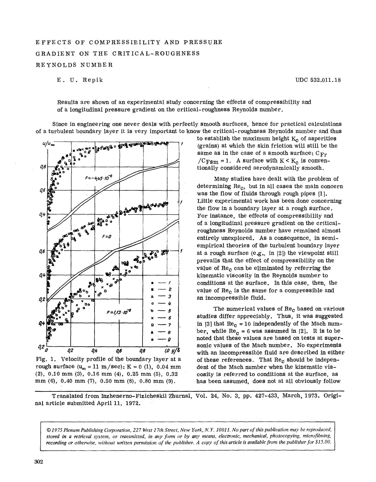 Effects of compressibility and pressure gradient on the critical-roughness reynolds number by Unknown