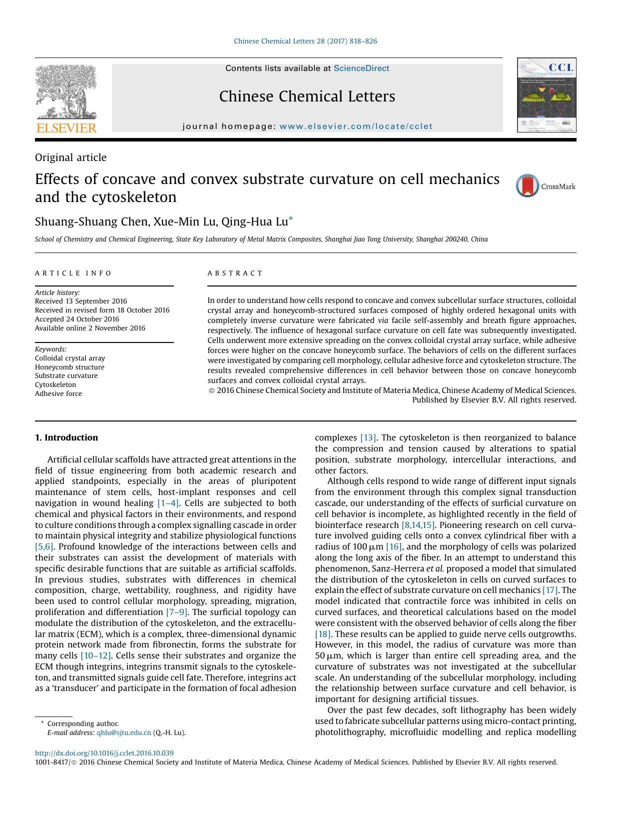 Effects of concave and convex substrate curvature on cell mechanics and the cytoskeleton by Shuang-Shuang Chen & Xue-Min Lu & Qing-Hua Lu