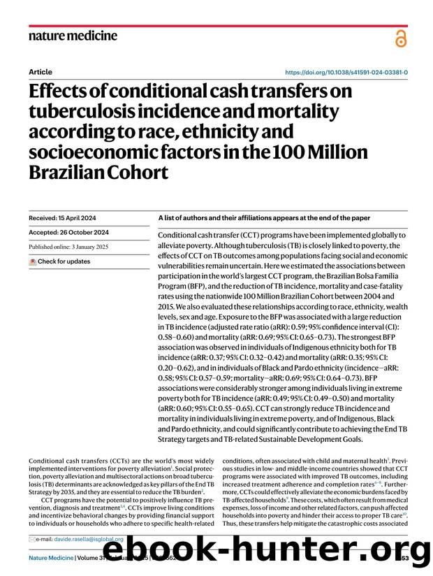 Effects of conditional cash transfers on tuberculosis incidence and mortality according to race, ethnicity and socioeconomic factors in the 100 Million Brazilian Cohort by unknow