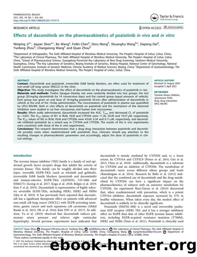 Effects of dacomitinib on the pharmacokinetics of poziotinib inÂ vivo and inÂ vitro by unknow