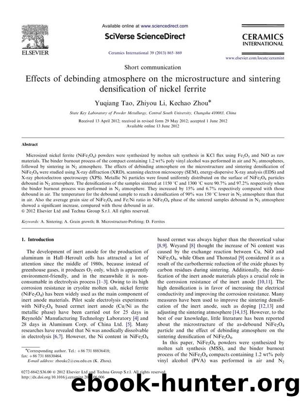 Effects of debinding atmosphere on the microstructure and sintering densification of nickel ferrite by Yuqiang Tao & Zhiyou Li & Kechao Zhou