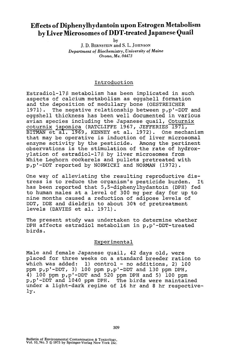 Effects of diphenylhydantoin upon estrogen metabolism by liver microsomes of DDT-treated Japanese quail by Unknown