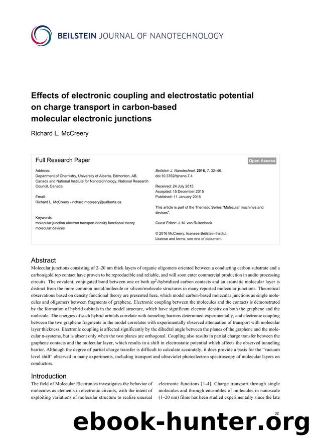 Effects of electronic coupling and electrostatic potential on charge transport in carbon-based molecular electronic junctions by Richard L. McCreery