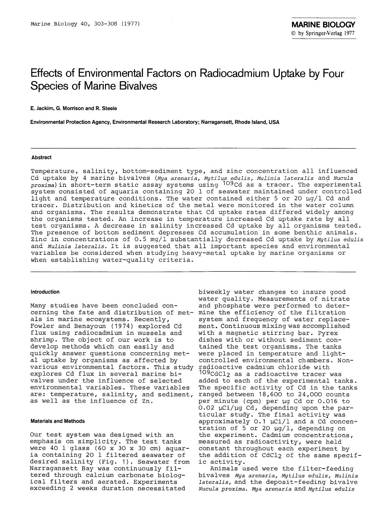 Effects of environmental factors on radiocadmium uptake by four species of marine bivalves by Unknown