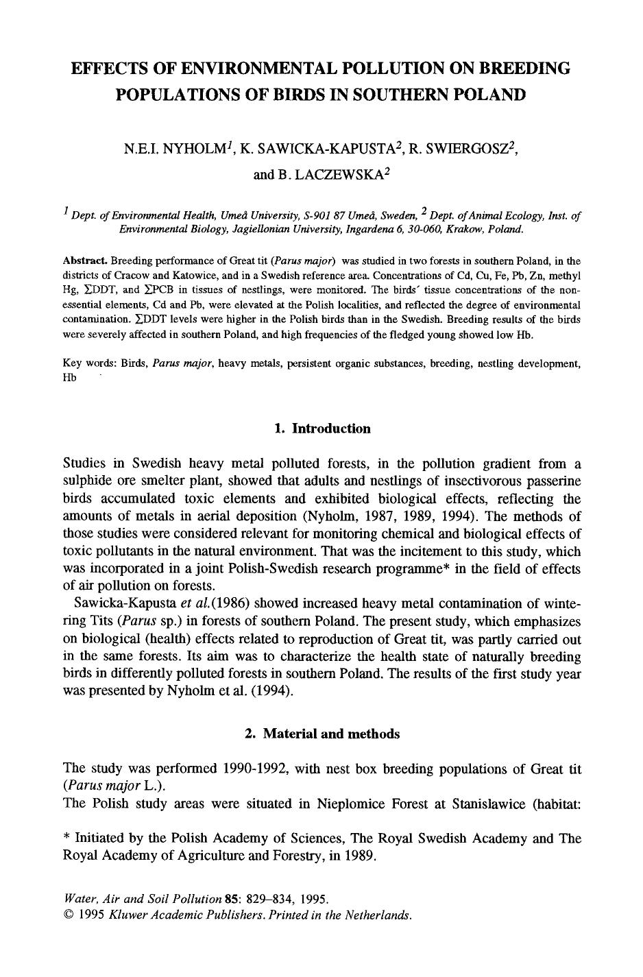 Effects of environmental pollution on breeding populations of birds in southern Poland by Unknown