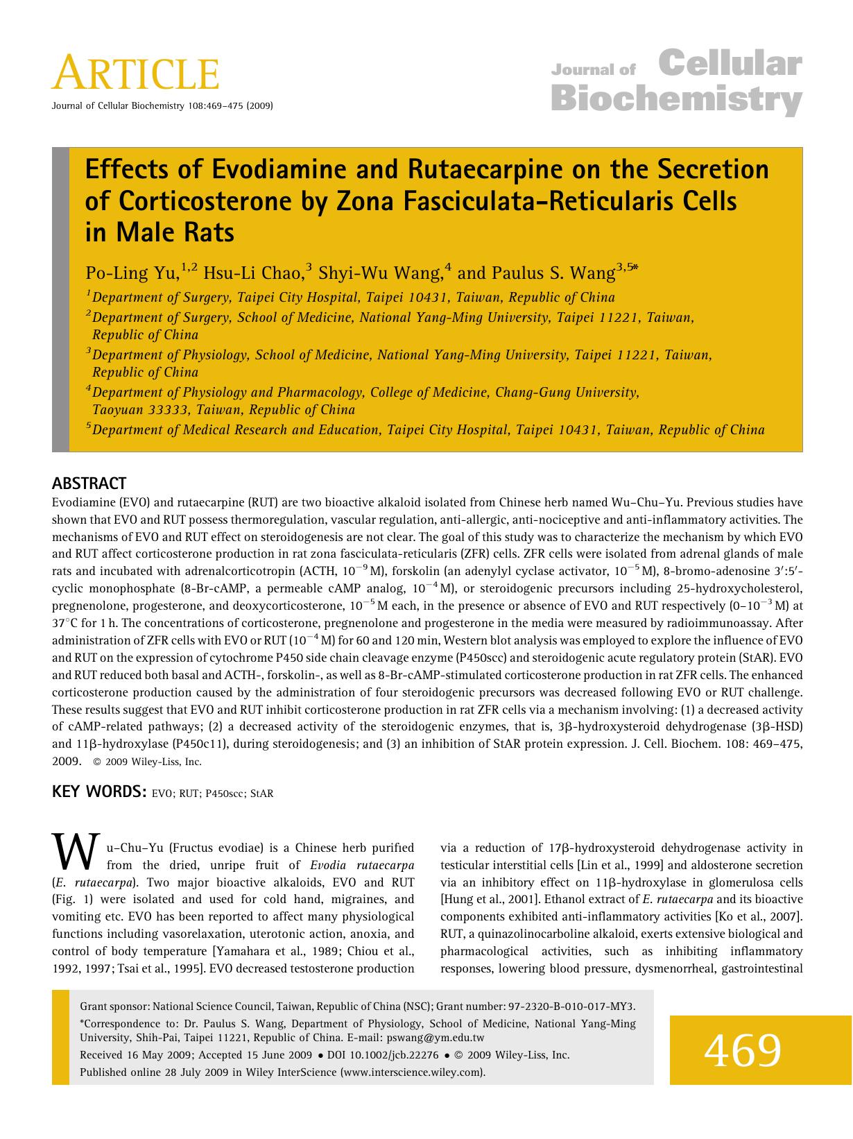 Effects of evodiamine and rutaecarpine on the secretion of corticosterone by Zona fasciculata-reticularis cells in male rats by Unknown