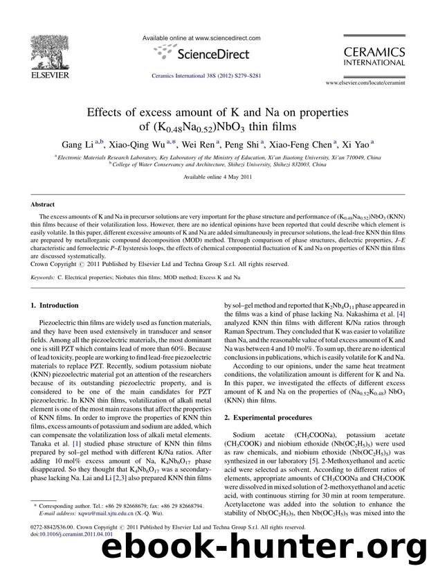 Effects of excess amount of K and Na on properties of (K0.48Na0.52)NbO3 thin films by Gang Li