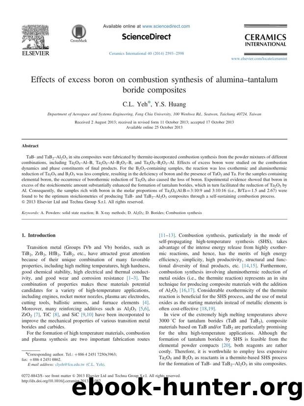 Effects of excess boron on combustion synthesis of aluminaâtantalum boride composites by C.L. Yeh & Y.S. Huang
