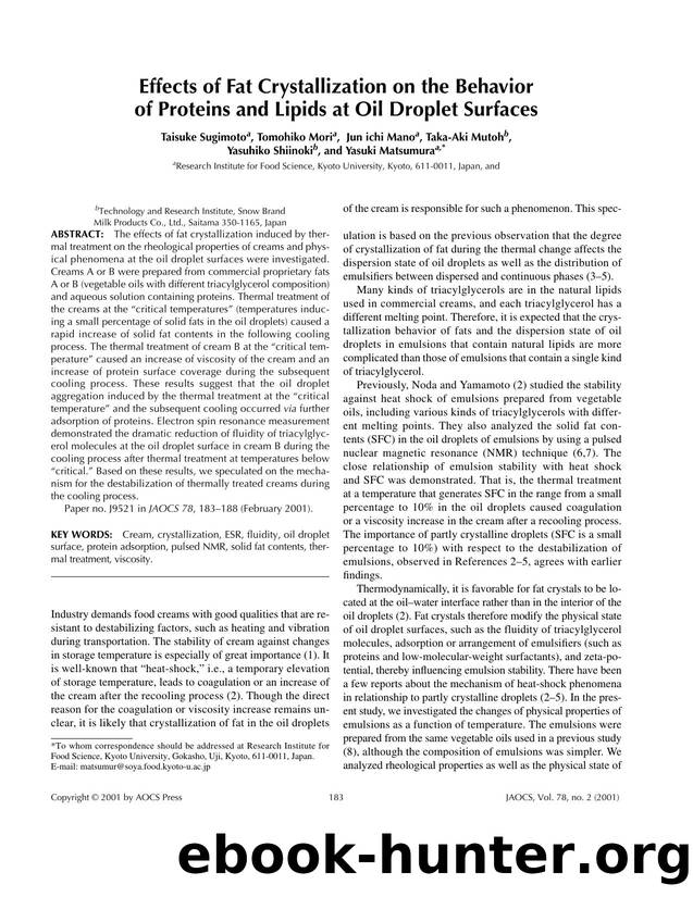 Effects of fat crystallization on the behavior of proteins and lipids at oil droplet surfaces by Unknown