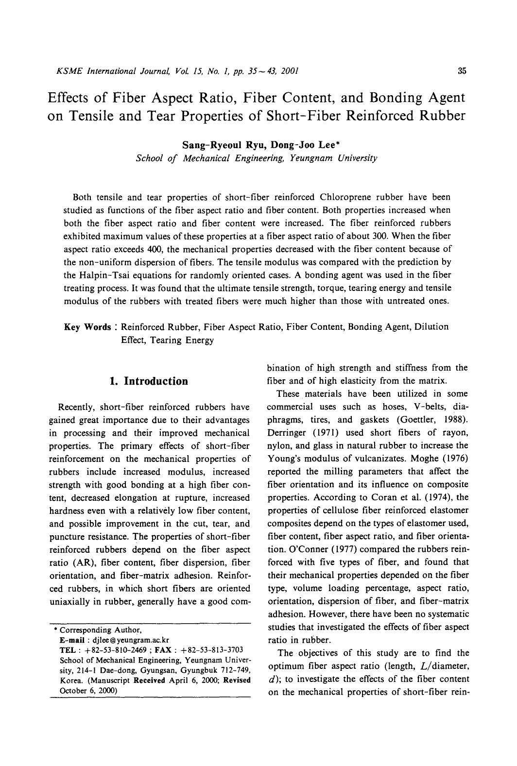 Effects of fiber aspect ratio, fiber content, and bonding agent on tensile and tear properties of short-fiber reinforced rubber by Unknown