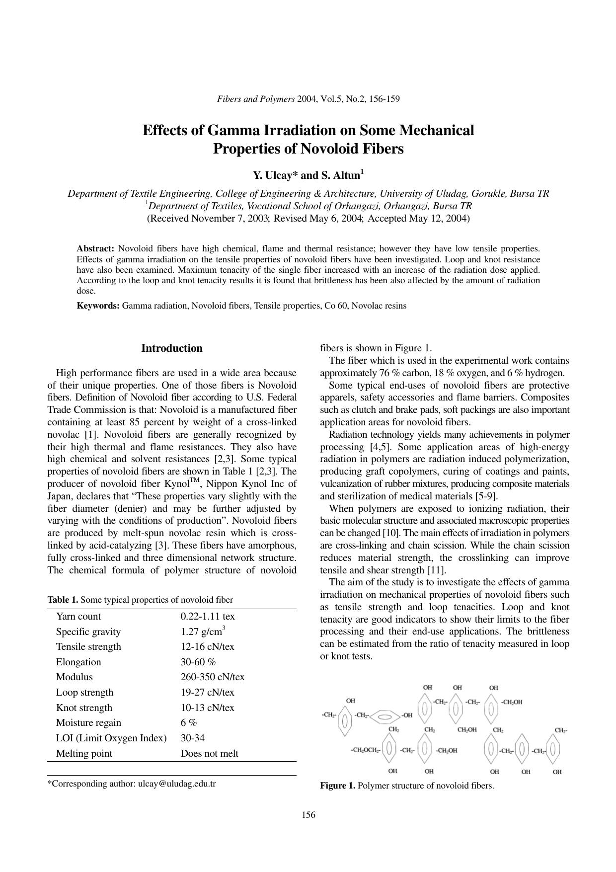 Effects of gamma irradiation on some mechanical properties of novoloid fibers by Unknown