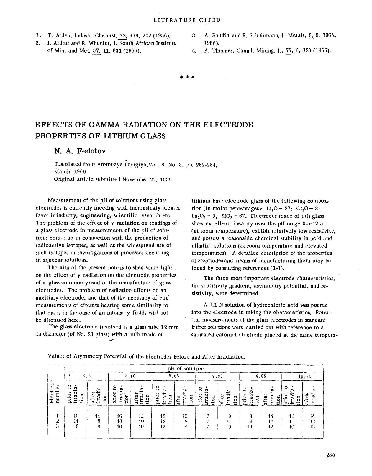 Effects of gamma radiation on the electrode properties of lithium glass by Unknown