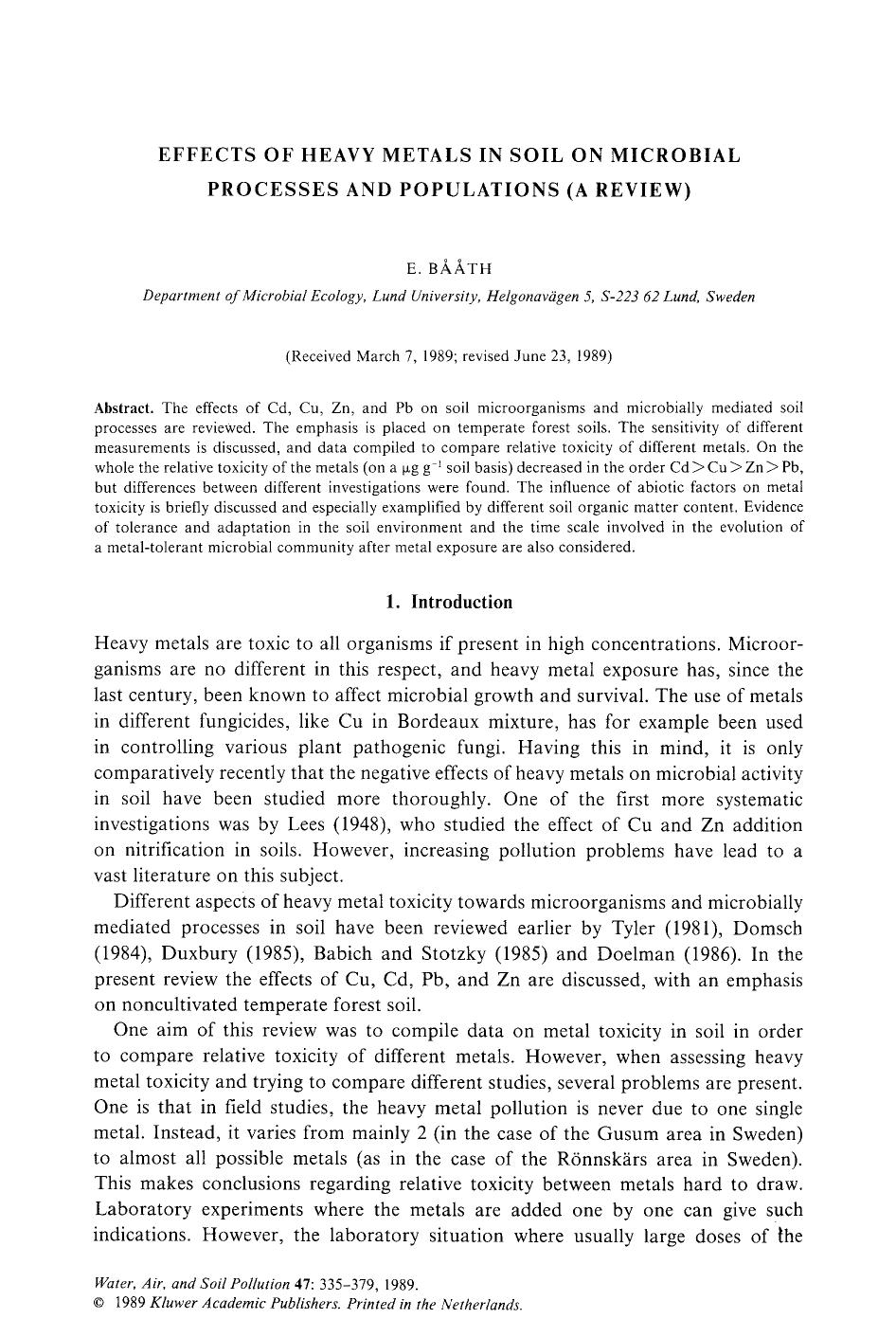 Effects of heavy metals in soil on microbial processes and populations (a review) by Unknown