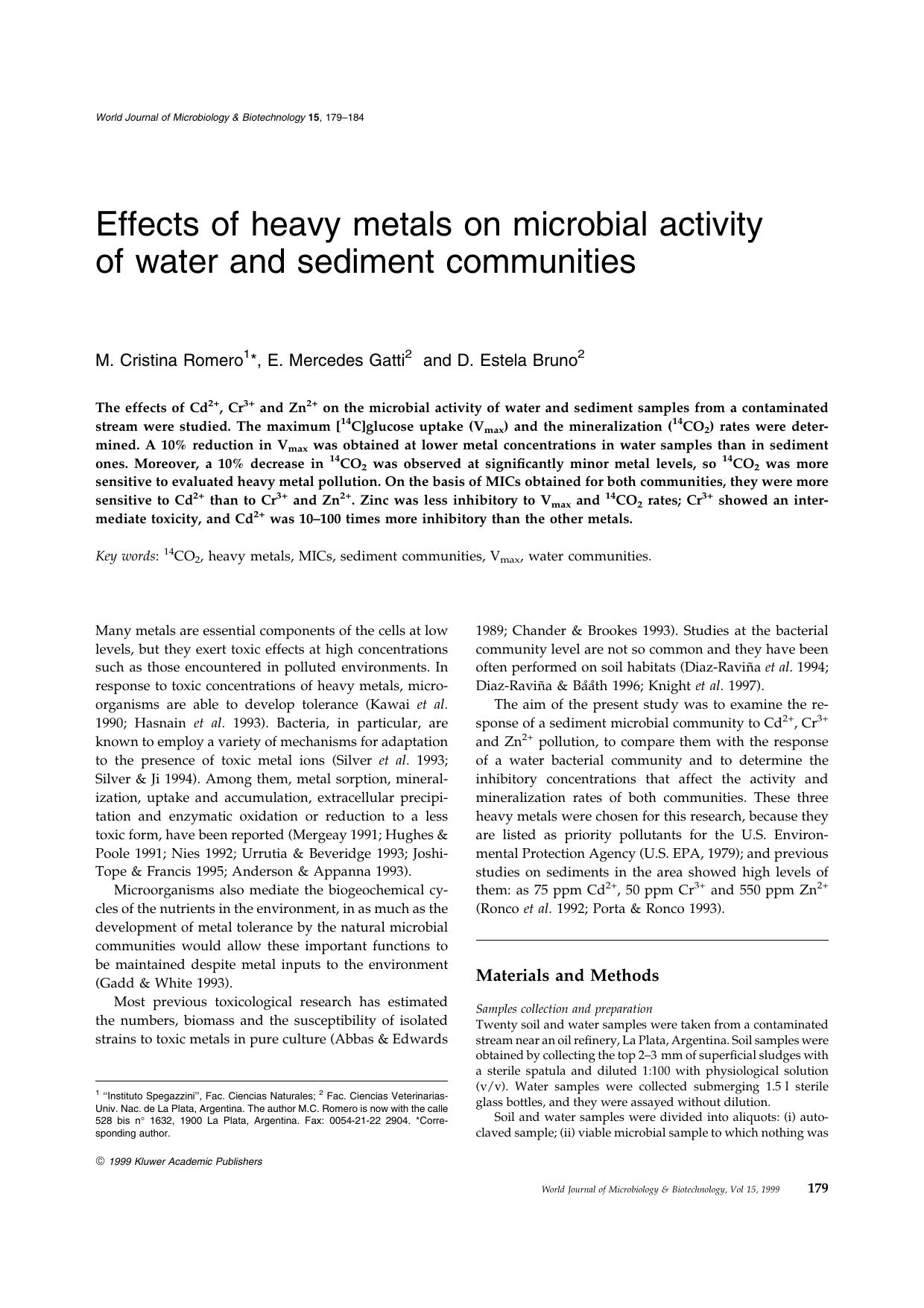 Effects of heavy metals on microbial activity of water and sediment communities by Unknown
