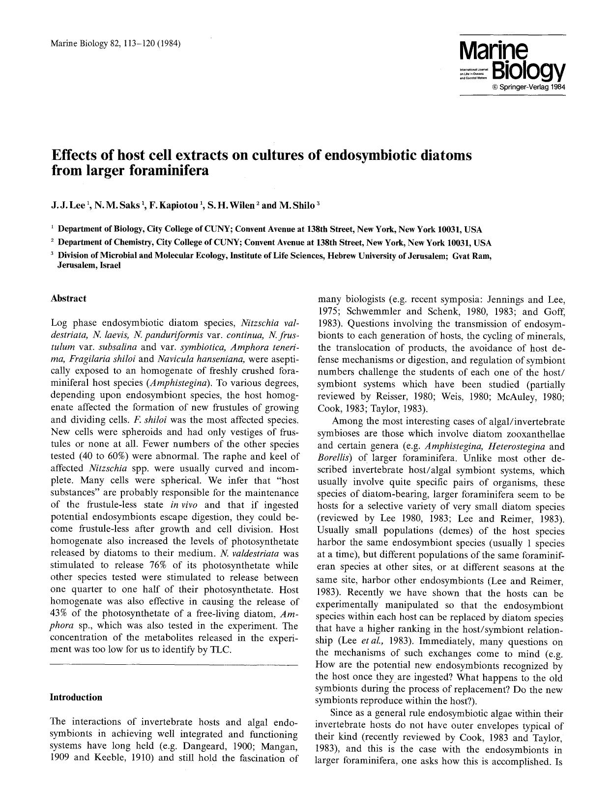 Effects of host cell extracts on cultures of endosymbiotic diatoms from larger foraminifera by Unknown