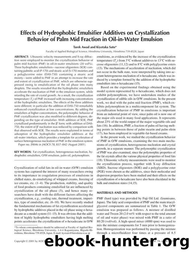 Effects of hydrophobic emulsifier additives on crystallization behavior of palm mid fraction in oil-in-water emulsion by Unknown
