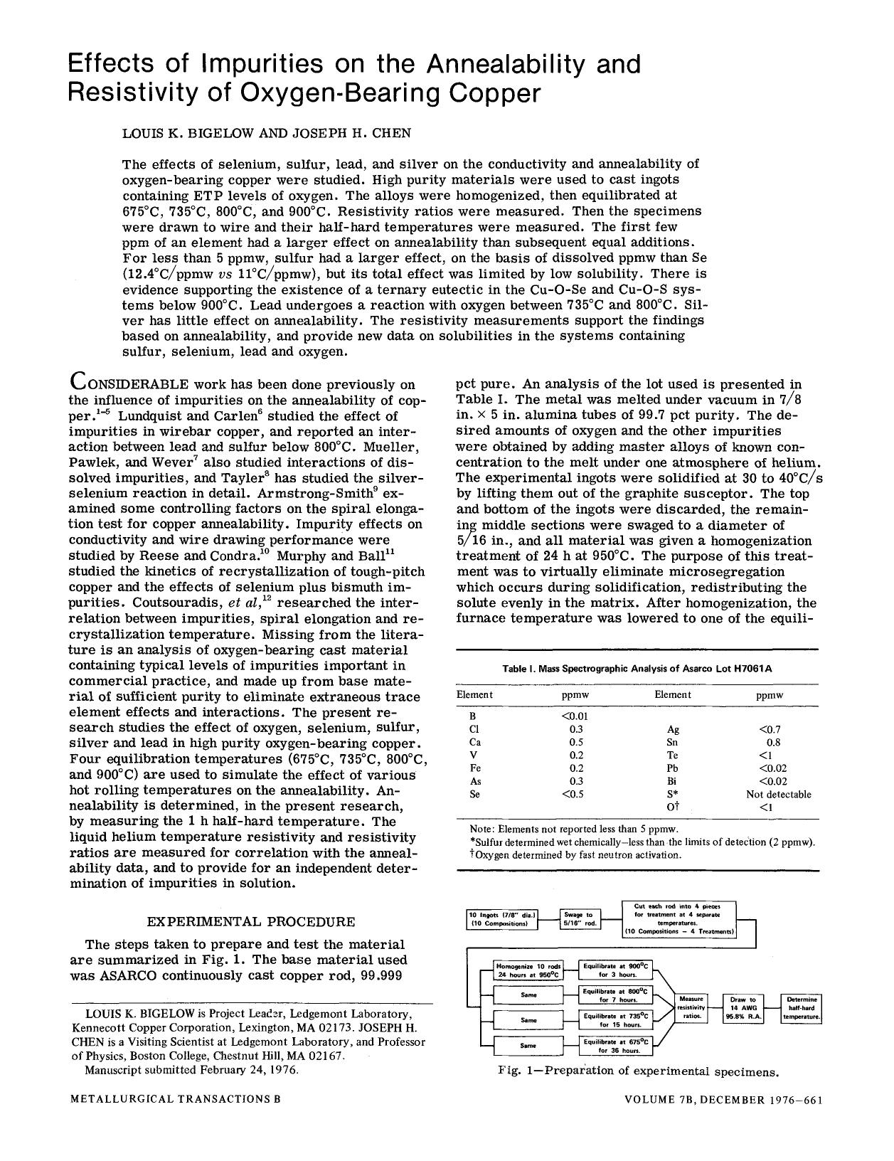 Effects of impurities on the annealability and resistivity of oxygen-bearing copper by Unknown
