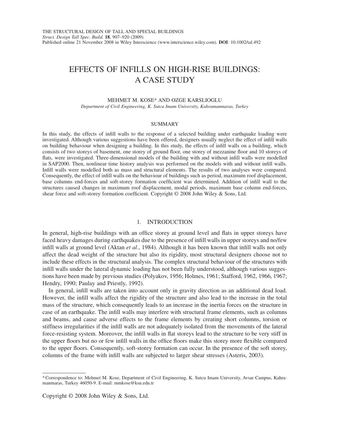 Effects of infills on high-rise buildings: a case study by PC