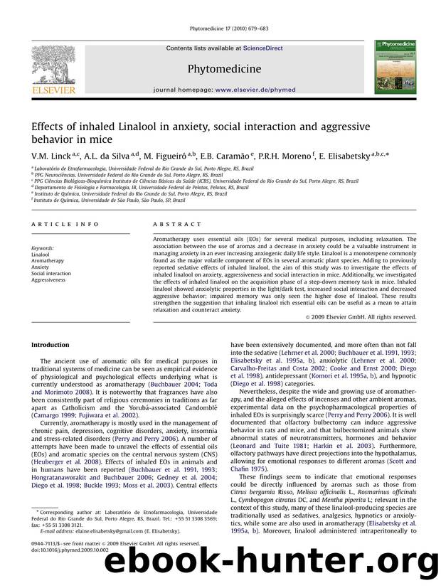 Effects of inhaled Linalool in anxiety, social interaction and aggressive behavior in mice by V.M. Linck; A.L. da Silva; M. Figueiró; E.B. Caramão; P.R.H. Moreno; E. Elisabetsky