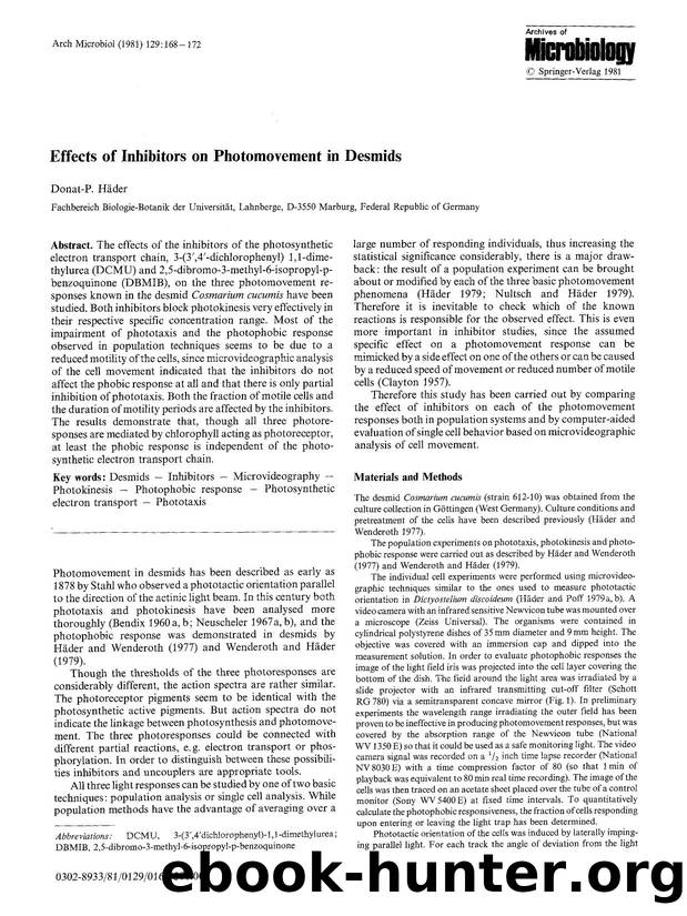 Effects of inhibitors on photomovement in desmids by Unknown