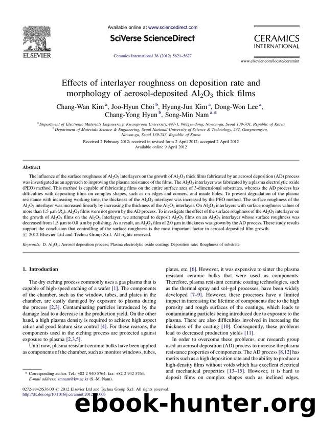 Effects of interlayer roughness on deposition rate and morphology of aerosol-deposited Al2O3 thick films by Chang-Wan Kim