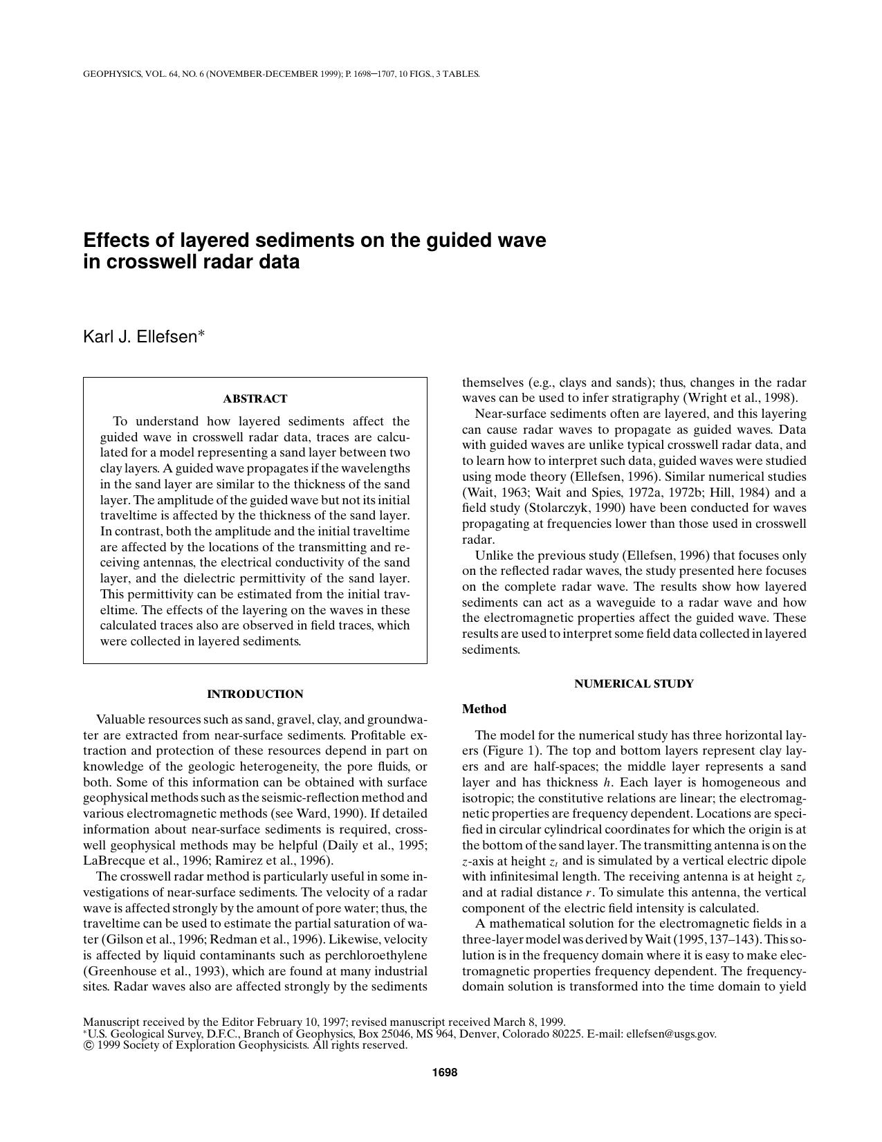 Effects of layered sediments on the guided wave n crosswell radar data by K.J. Ellefsen