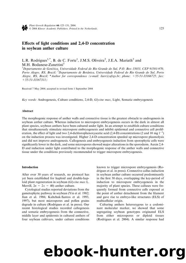 Effects of light conditions and 2,4-D concentration in soybean anther culture by Unknown