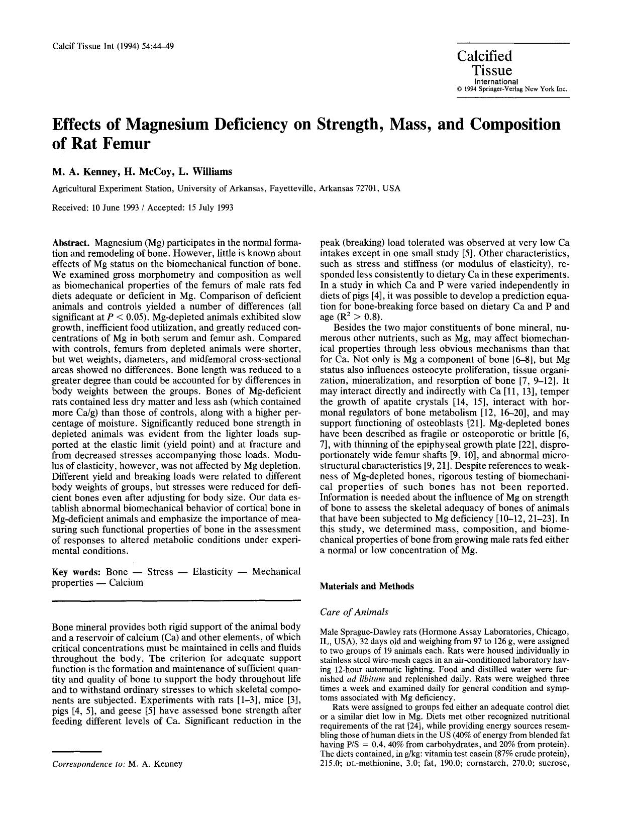 Effects of magnesium deficiency on strength, mass, and composition of rat femur by Unknown